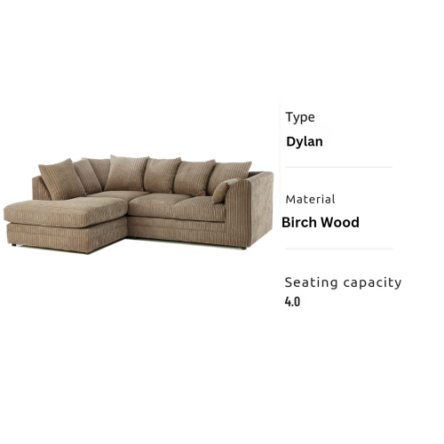 (Left Hand Corner , Beige ) Jumbo Cord Scatter Back Sofas in Premium Fabric 2
