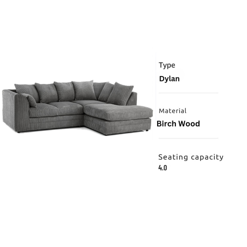 (Right Hand Corner , Grey ) Jumbo Cord Scatter Back Sofas in Premium Fabric 2