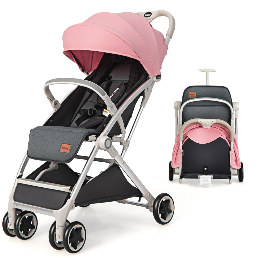 Folding Baby Stroller Pushchair With Convertible Canopy Pink