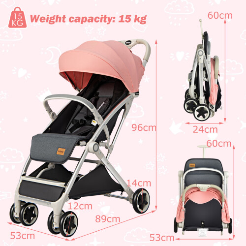 Casart Folding Baby Stroller Pushchair With Convertible Canopy Pink 2