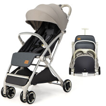 Folding Baby Stroller Pushchair With Convertible Canopy Grey