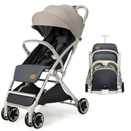 Casart Folding Baby Stroller Pushchair With Convertible Canopy Grey
