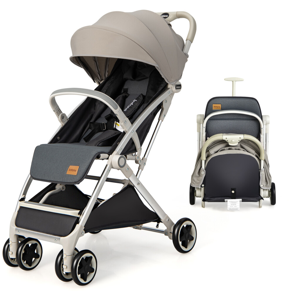 Folding Baby Stroller Pushchair With Convertible Canopy Grey Casart