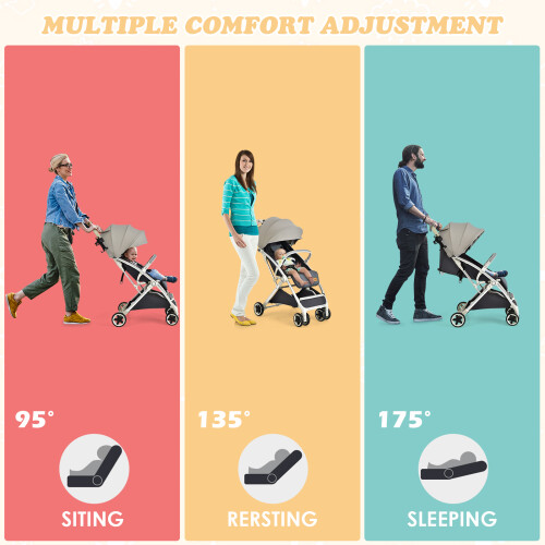 Casart Folding Baby Stroller Pushchair With Convertible Canopy Grey 1