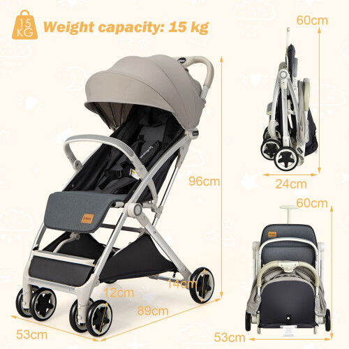 Casart Folding Baby Stroller Pushchair With Convertible Canopy Grey 2