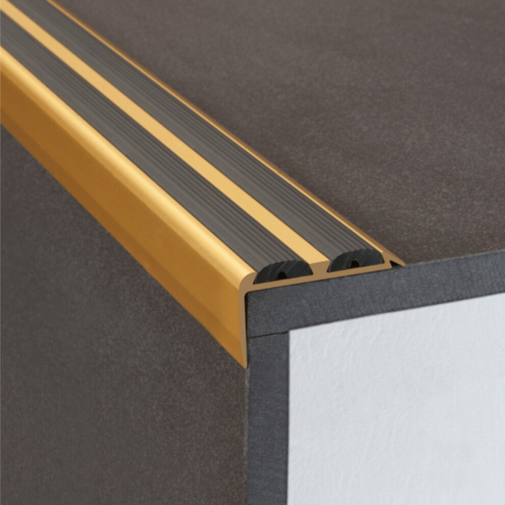 (Gold With Rubber Insert, 0.9m) A37 Aluminium Non Slip Rubber Stair Nosing Trim