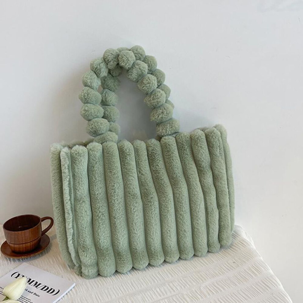 (green, 38x13x27cm) Yogodlns Fashion Designer Faux Fur Tote Bag For Women Handbags Autumn Winter Plush Shoulder Crossbody Bags