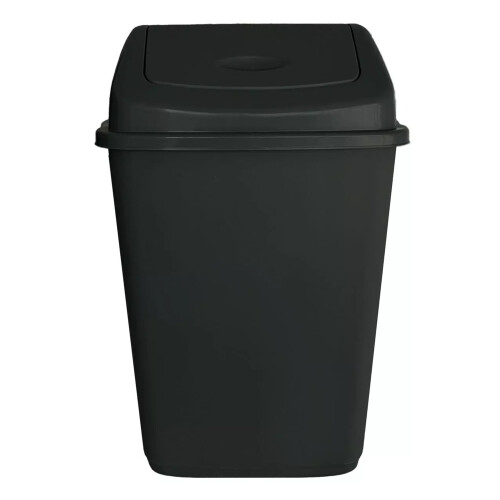 (Black) Plastic Rubbish Bin Swing Flip Top Dustbin 30L