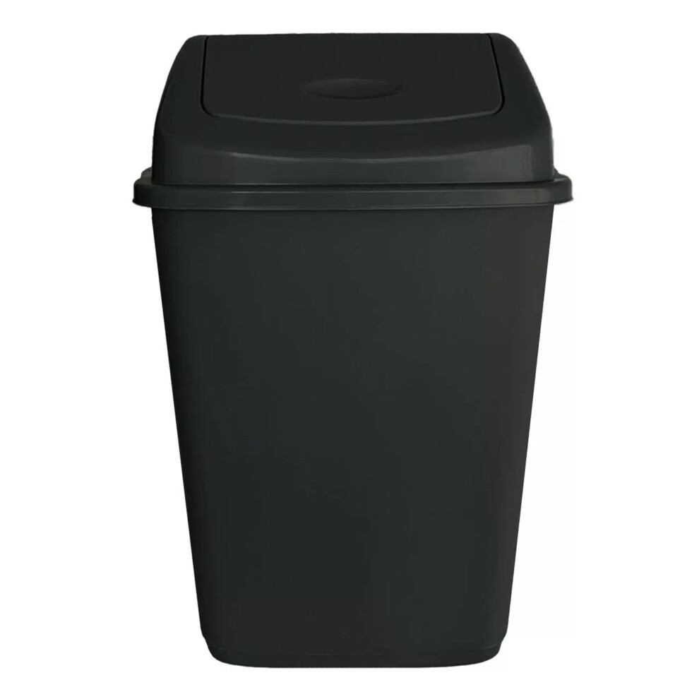 (Black) Plastic Rubbish Bin Swing Flip Top Dustbin 30L