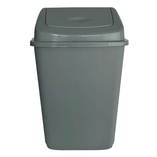 (Silver) Plastic Rubbish Bin Swing Flip Top Dustbin 30L