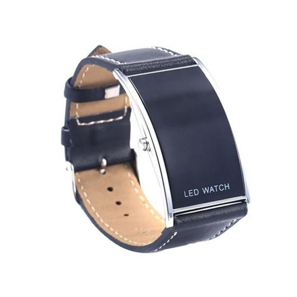 Men&apos;s Women&apos;s LED Digital Date Rectangle Dial Faux Leather Strap Wrist Watch
