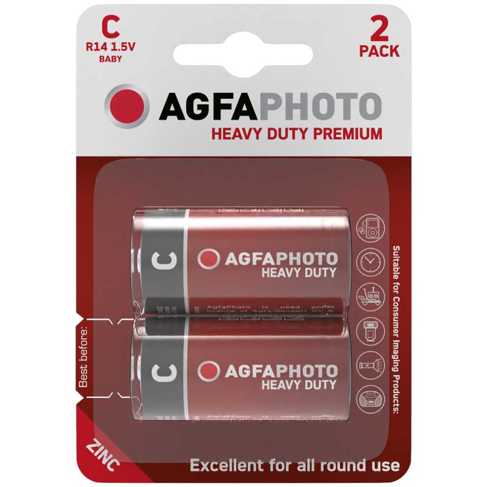 Agfa Photo 2 x C 1.5V Zinc Carbon Batteries Heavy Duty Premium Battery