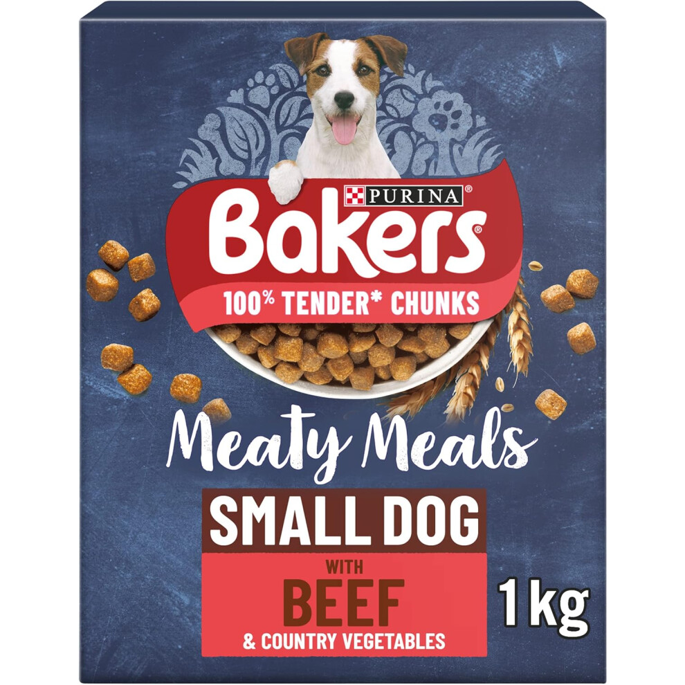 BAKERS Meaty Meals Small Dog Beef Dry Dog Food 1kg, (Pack Of 5)