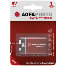 Agfa Photo Heavy Duty Premium 9V 9 Volt Block Battery Cell 6F22