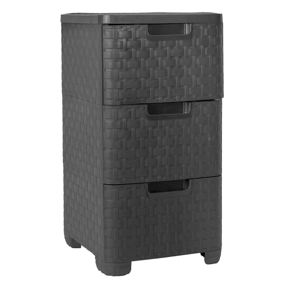 (3 Drawers) Plastic Drawers Storage Tower Unit Rattan Effect