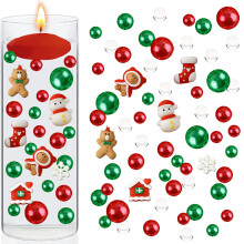 (C) Sinknap 1 Set Christmas Vase Filler Colored Clear Beads Snowman Santa Claus Stocking Floating Candle Stuffing Decoration Party Supplies