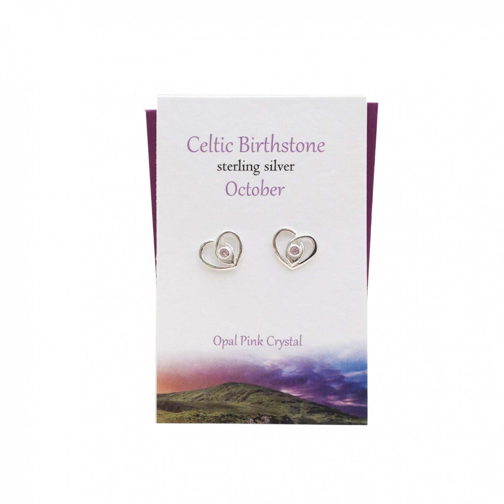 Celtic Heart October Opal Pink Gem Sterling Silver Stud Earrings Card & Gift Set-image-OPC-PFWYHZ7-NEW