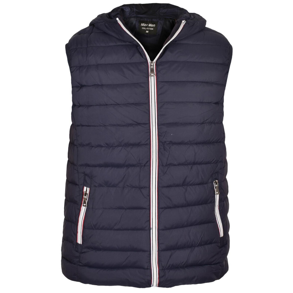 (Navy, M) Mens Padded Gilet BodyWarmer Vest Hooded Waistcoat