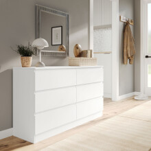 (White Carcass + White Drawers) 120cm Modern Wooden Chest of 6 Drawers Bedroom Furniture Storage Bedside Table Cabinet