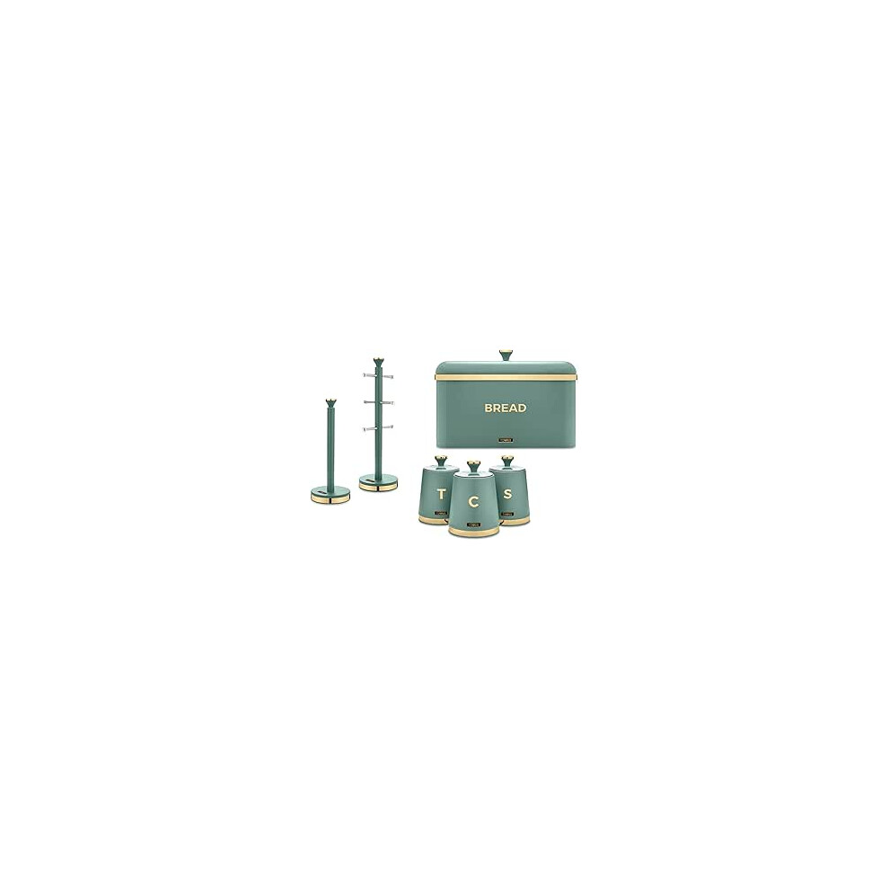 Tower Cavaletto Jade Green Bread Bin, Canisters Towel Pole Kitchen Set