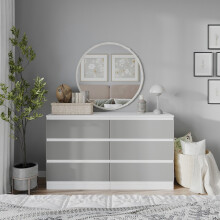 (White Carcass + Grey Drawers) 120cm Modern Wooden Chest of 6 Drawers Bedroom Furniture Storage Bedside Table Cabinet