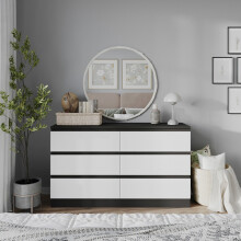 (Black Carcass + White Drawers) 120cm Modern Wooden Chest of 6 Drawers Bedroom Furniture Storage Bedside Table Cabinet