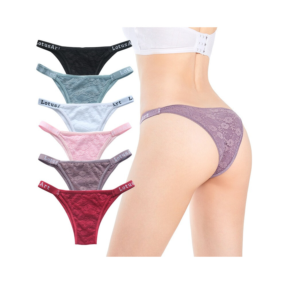 (6-piece set, XL) 6PCS Women's Sexy Panties Mesh Lace Thong-image-OPC-PFWYM9G-NEW