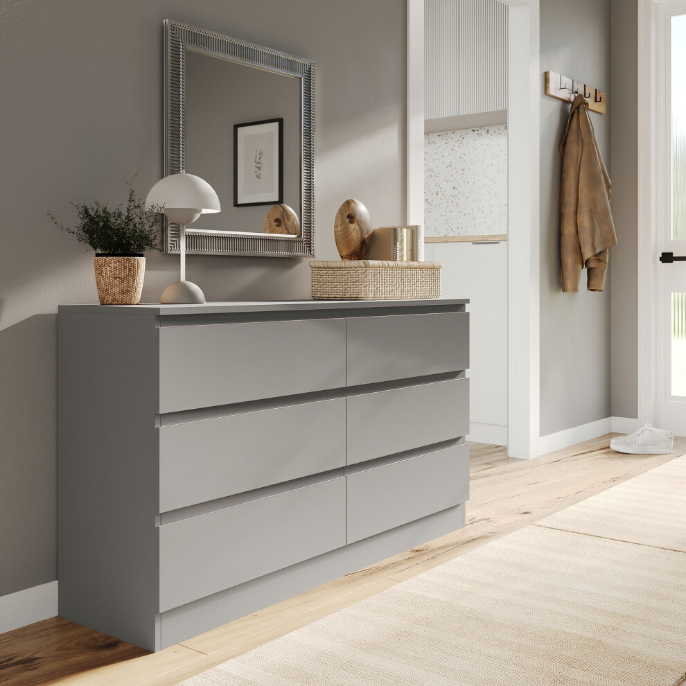 (Grey Carcass + Grey Drawers) 120cm Modern Wooden Chest of 6 Drawers Bedroom Furniture Storage Bedside Table Cabinet