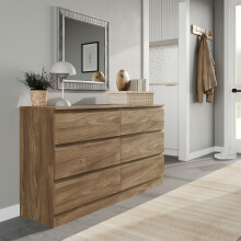 (Oak Carcass + Oak Drawers) 120cm Modern Wooden Chest of 6 Drawers Bedroom Furniture Storage Bedside Table Cabinet