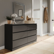 (Black Carcass + Black Drawers) 120cm Modern Wooden Chest of 6 Drawers Bedroom Furniture Storage Bedside Table Cabinet