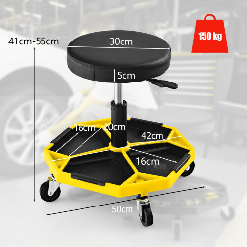 Costway 150 KG Capacity Pneumatic Rolling Mechanic Stool w/Tool Tray-Yellow 1