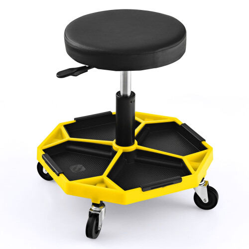 Costway 150 KG Capacity Pneumatic Rolling Mechanic Stool w/Tool Tray-Yellow