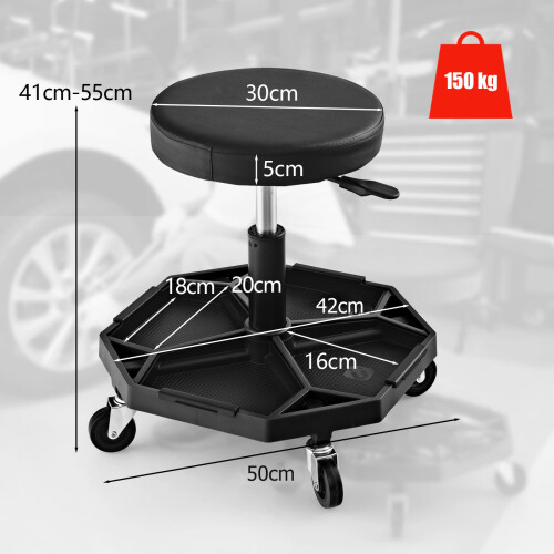 Costway 150 KG Capacity Pneumatic Rolling Mechanic Stool w/Tool Tray-Black 1