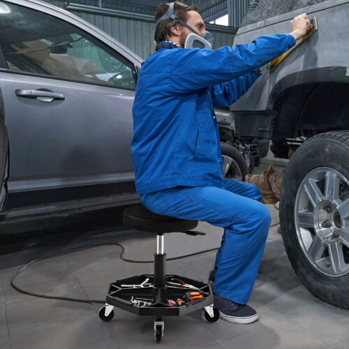 Costway 150 KG Capacity Pneumatic Rolling Mechanic Stool w/Tool Tray-Black 2