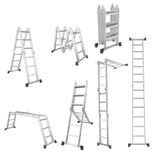 7-in-1 Folding Aluminum Ladder Multi-Purpose Extension Ladder Anti-Skid Pedal