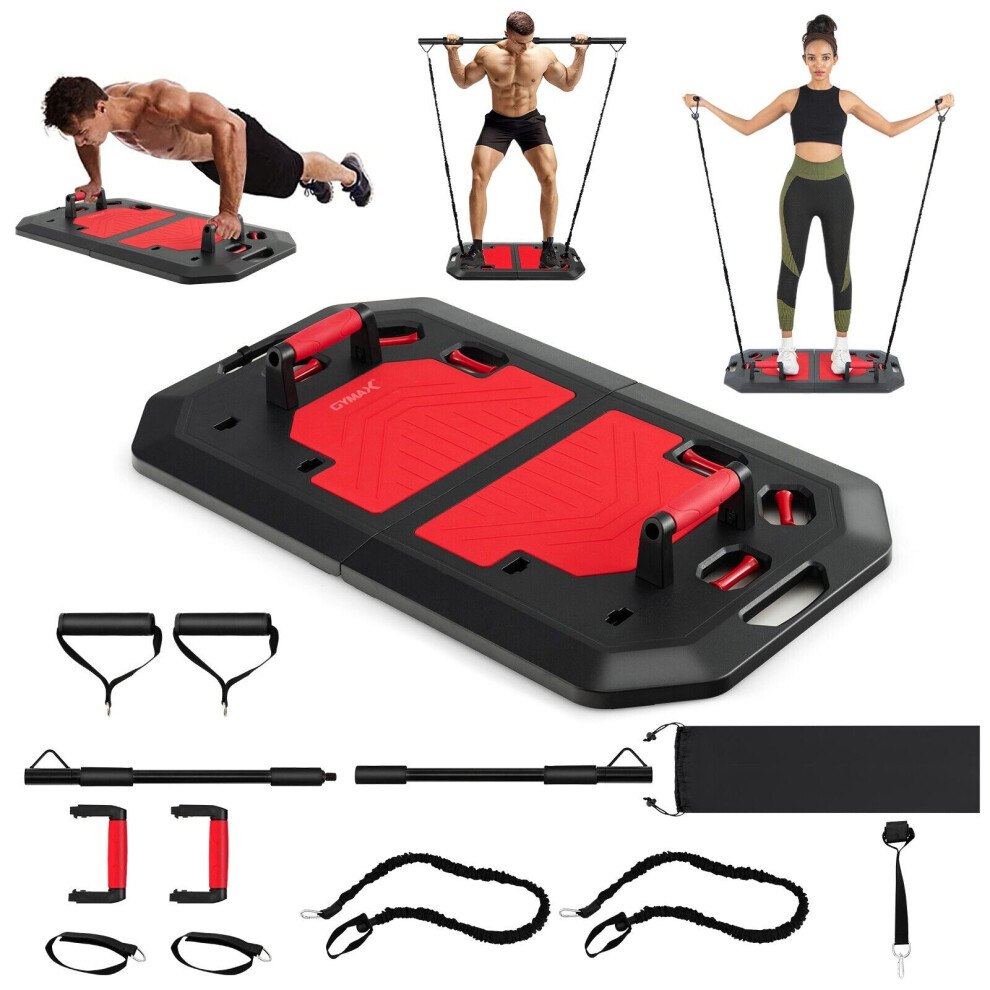 Costway Portable Home Gym Equipment Foldable Push Up Board With Resistance Bands Handle