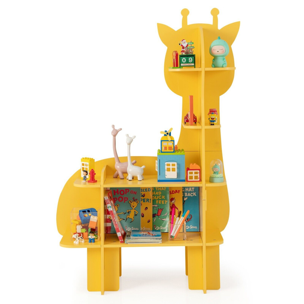 Kids Giraffe Bookcase 4-Tier Toy Storage Organizer Wooden Bookshelf