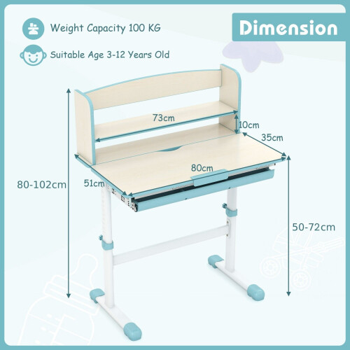 Costway Kids Study Desk Height Adjustable Children Writing Table w/ Tilt Desktop 1
