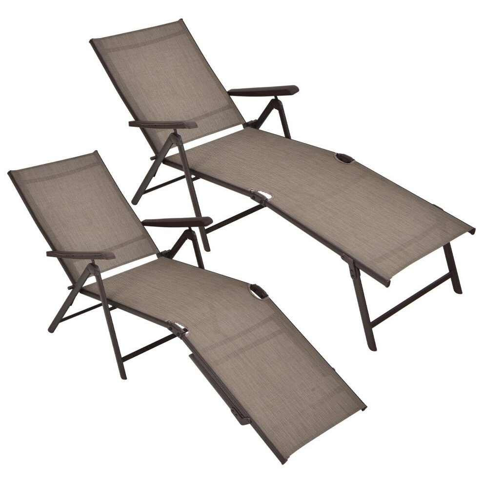 2Pcs Patio Foldable Chaise Lounge Chair Outdoor Portable Reclining Chair