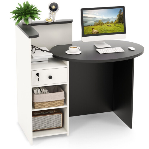 Costway Reception Desk Front Computer Table Space Saving Corner Writing Desk Workstation 2