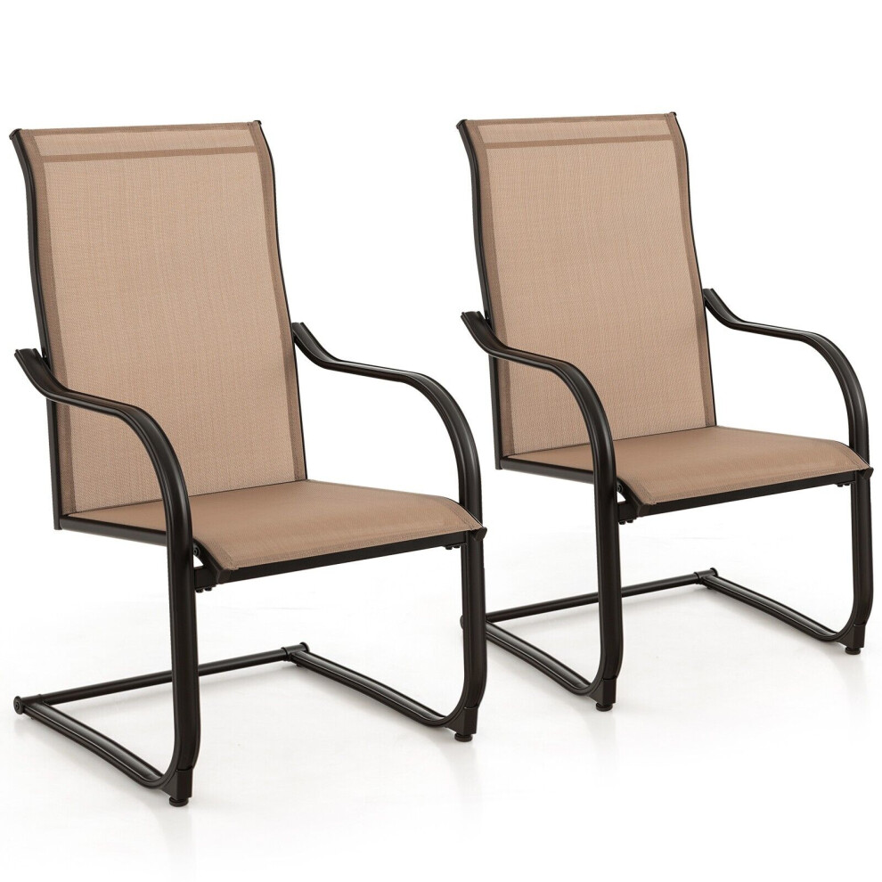 2PCS Outdoor Dining Chairs Patio C-Spring Motion Outside High Back Chair