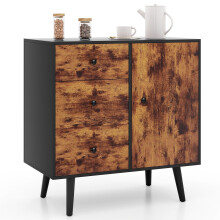 Industrial Storage Cabinet Adjustable Wooden Buffet Sideboard W/ 3 Drawers &Door
