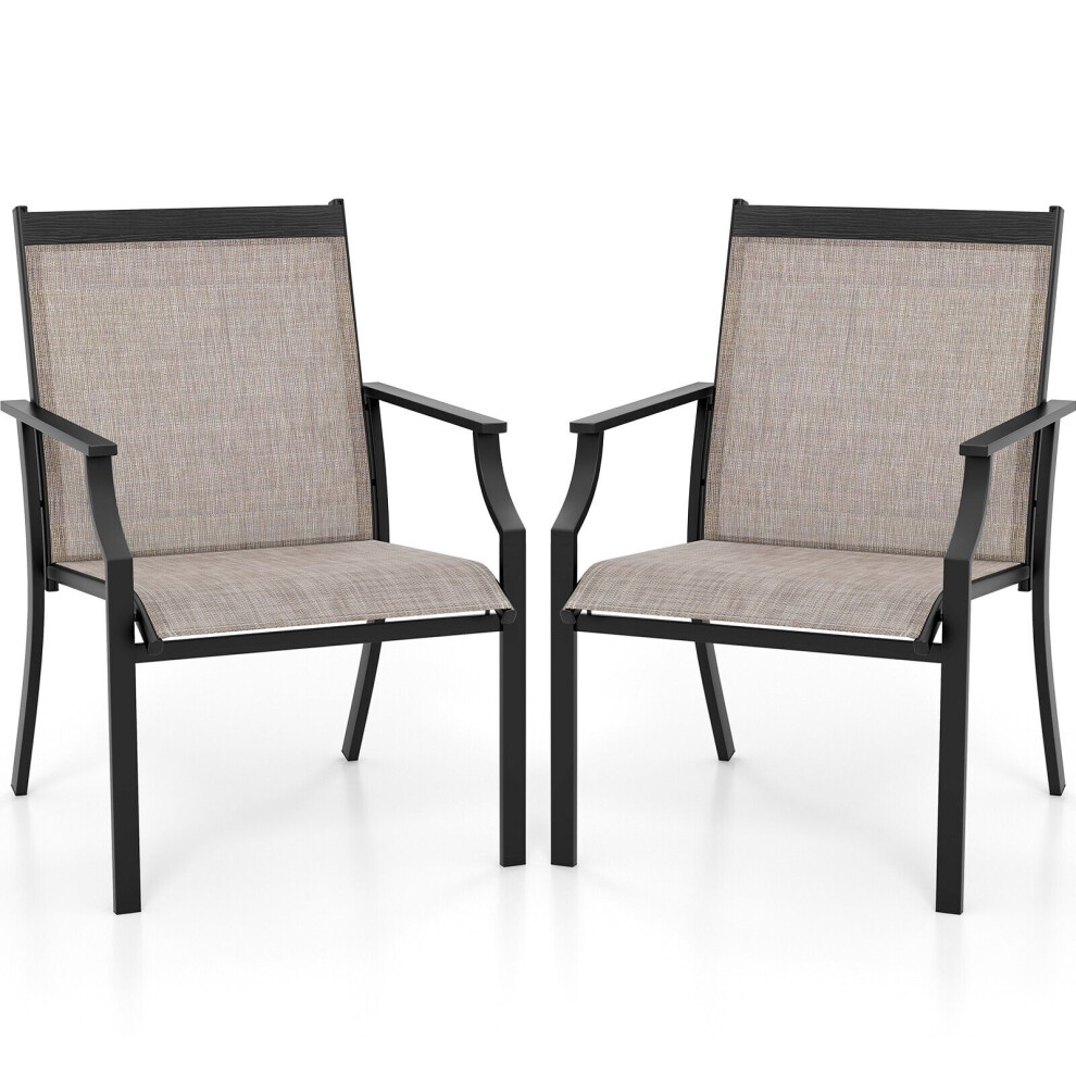 Set of 2 Patio Dining Chairs Outdoor Garden Porch Armchairs w/ Breathable Seat