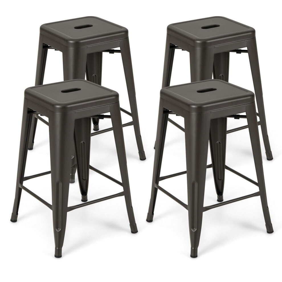 4 Pcs 61cm Bar Stools Set Stackable Counter Height Metal Stools w/ Hole