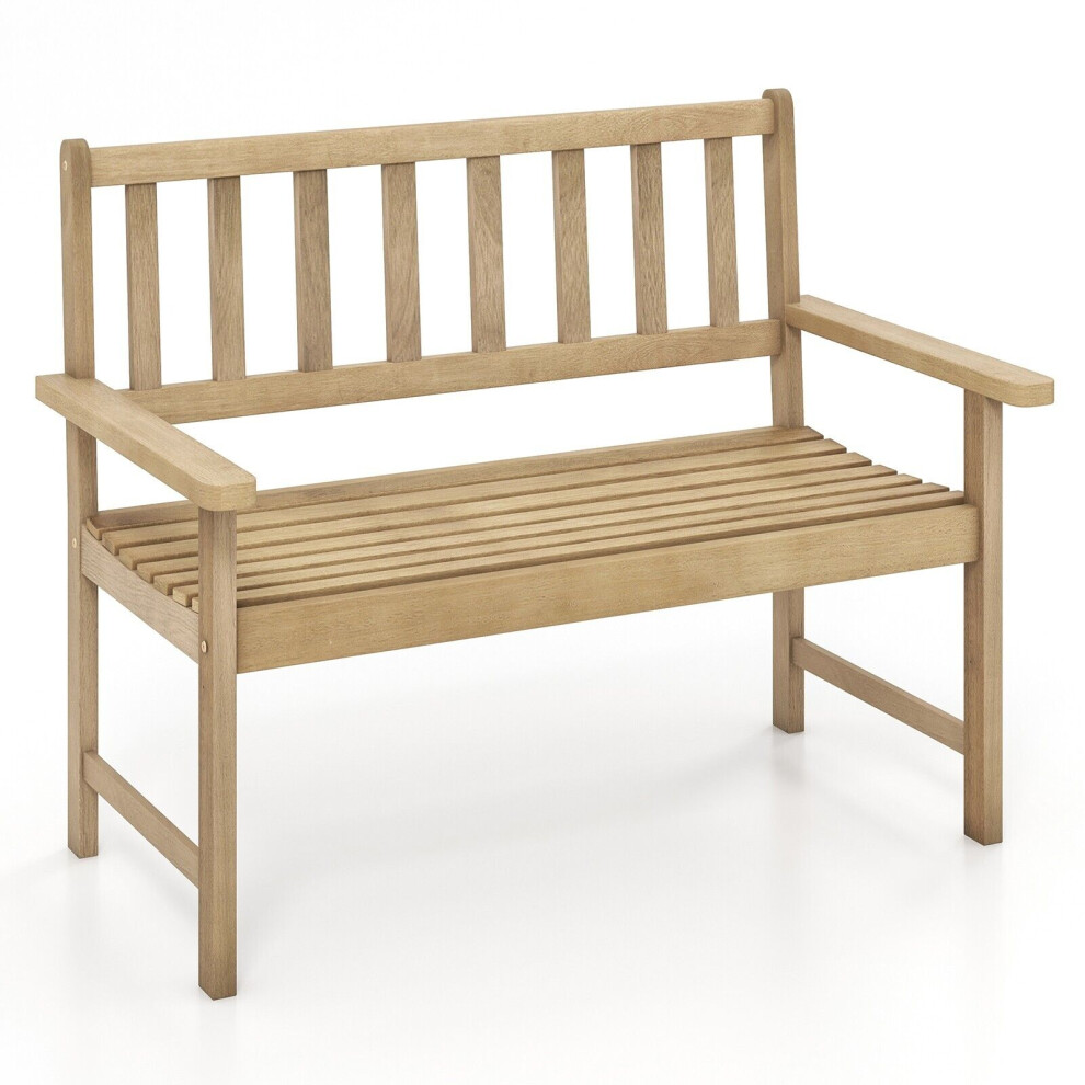 Wood Garden Bench 2-Person Patio Lounger Loveseat Slatted Seat With Backrest