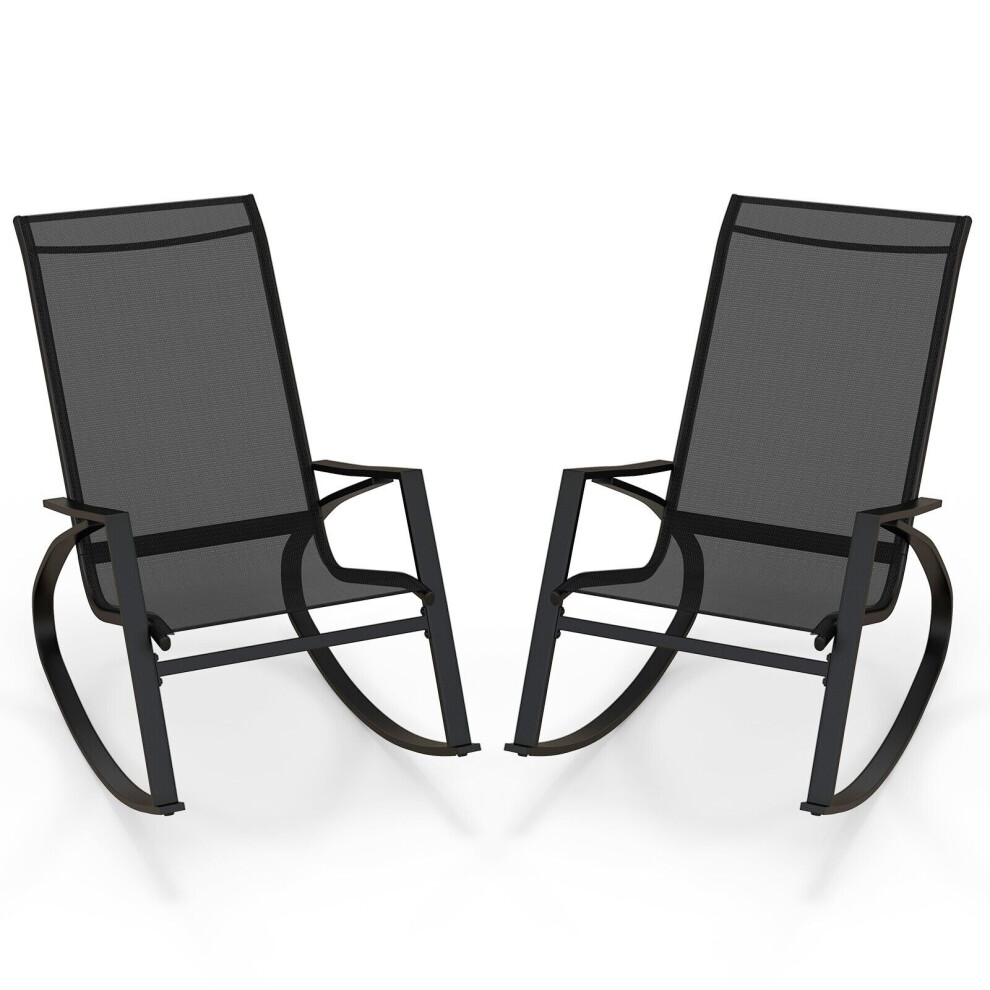 2 Pieces Patio Rocking Chairs Outdoor Sling Fabric Rockers w/ Backrest