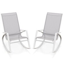 2 Pieces Patio Rocking Chairs Outdoor Sling Fabric Rockers w/ Backrest