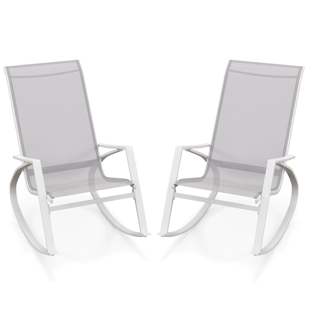 2 Pieces Patio Rocking Chairs Outdoor Sling Fabric Rockers w/ Backrest