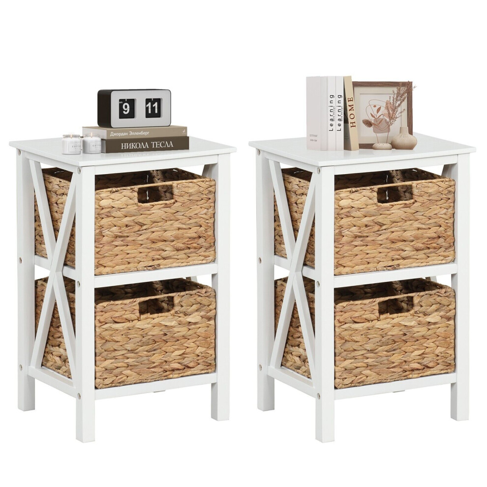 Costway Set Of 2 Nightstand 2-Tier Sofa Side Table 2-Drawer End Table