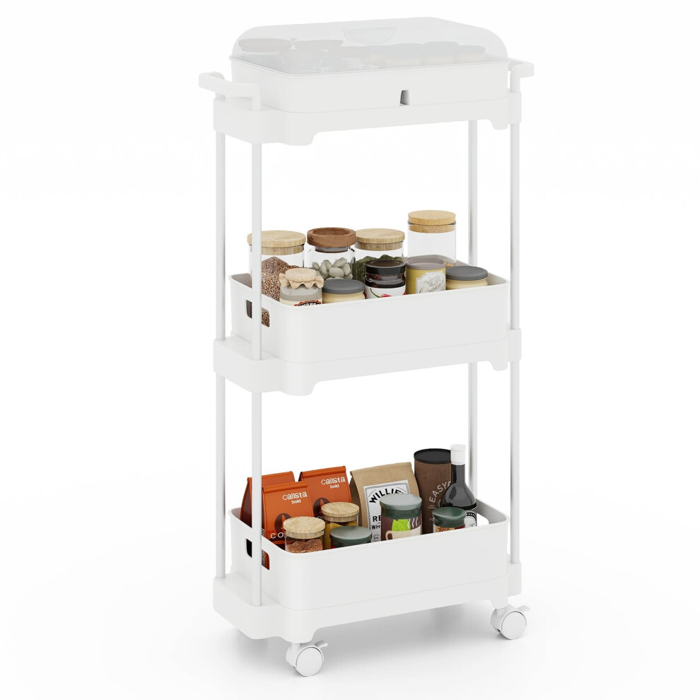 3-tier Rolling Utility Cart Multi-functional Storage Trolley w/ Cover